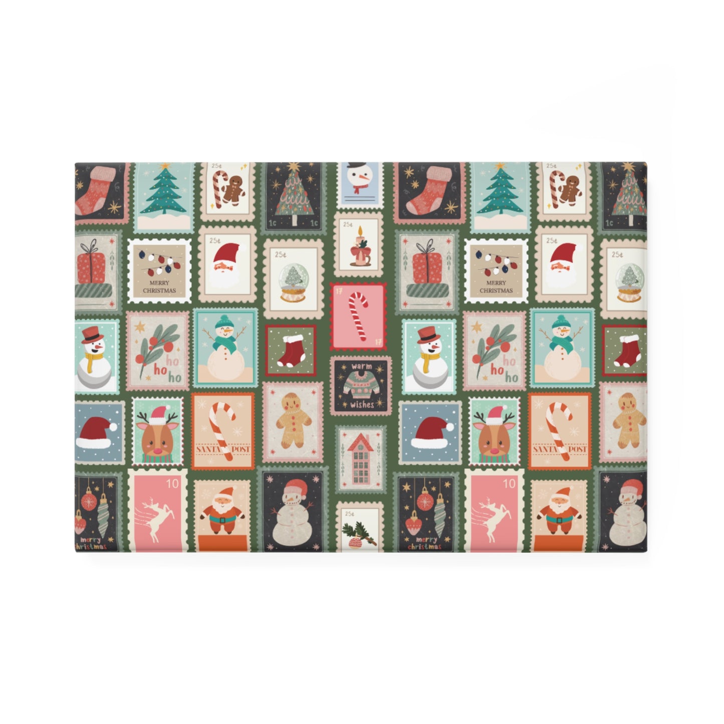 Santa's Stamp Collection Rectangle Button Magnet - Festive Christmas magnet featuring vintage-inspired Santa stamp designs. Perfect for holiday decor, gifts, and adding seasonal charm to any space. Durable and magnetic for versatile use.