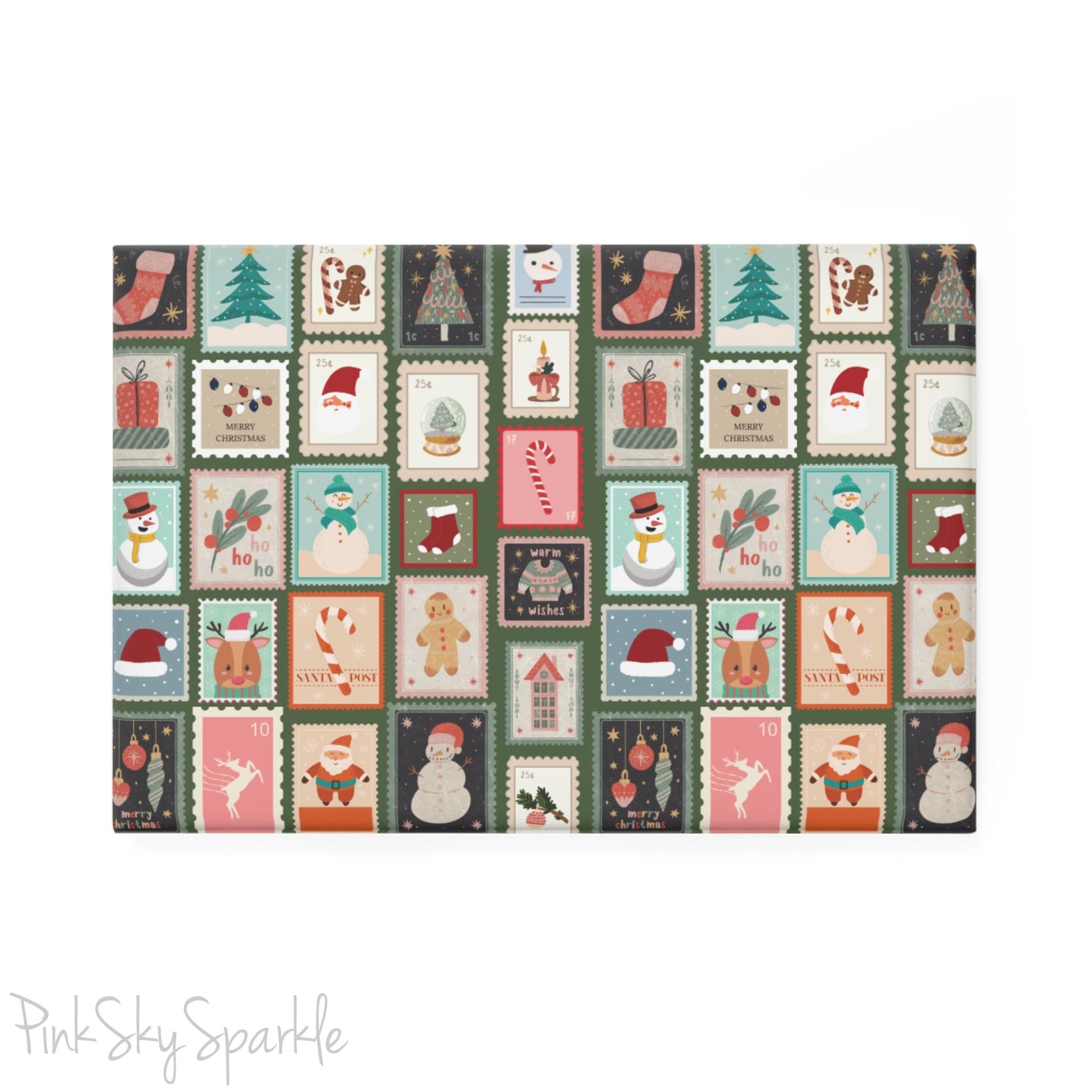Santa's Stamp Collection Rectangle Button Magnet - Festive Christmas magnet featuring vintage-inspired Santa stamp designs. Perfect for holiday decor, gifts, and adding seasonal charm to any space. Durable and magnetic for versatile use.
