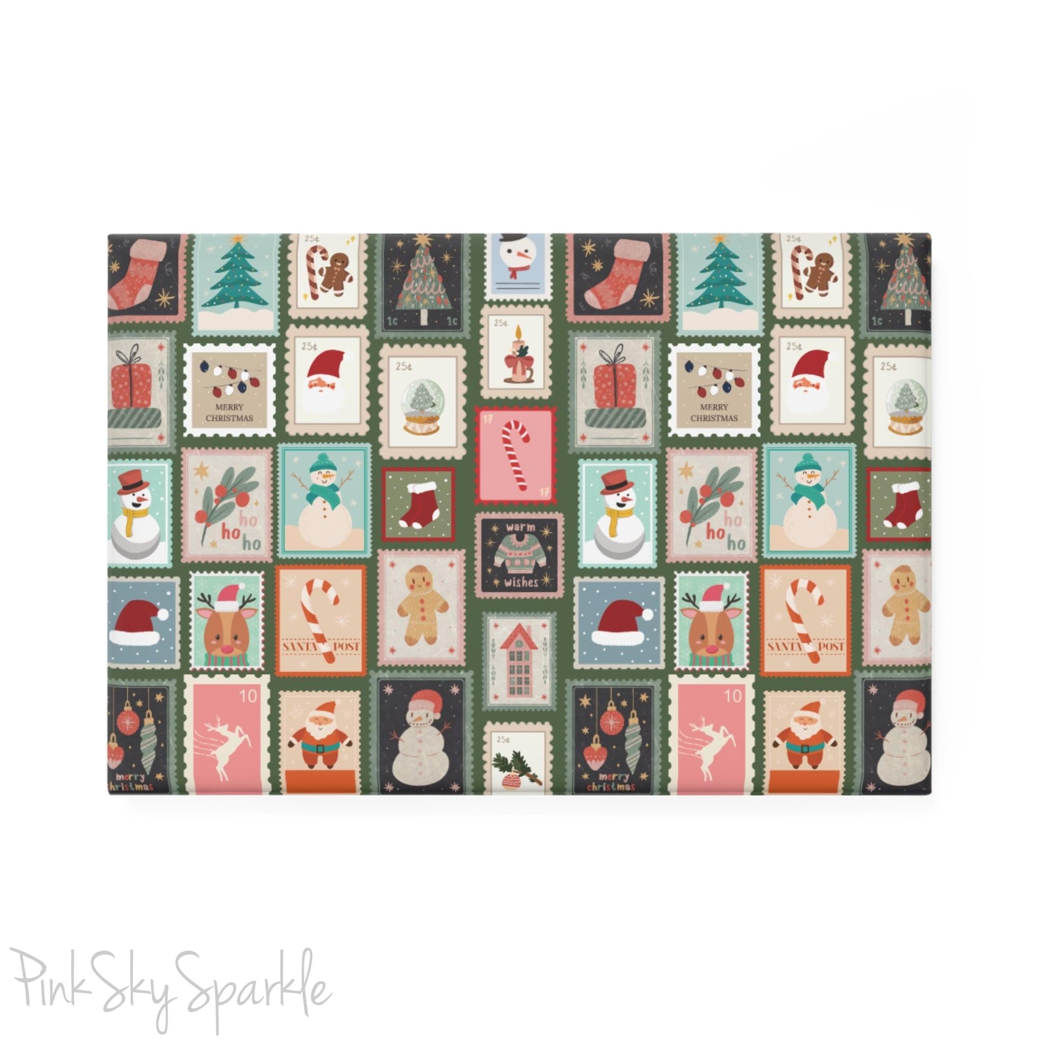 Santa's Stamp Collection Rectangle Button Magnet - Festive Christmas magnet featuring vintage-inspired Santa stamp designs. Perfect for holiday decor, gifts, and adding seasonal charm to any space. Durable and magnetic for versatile use.