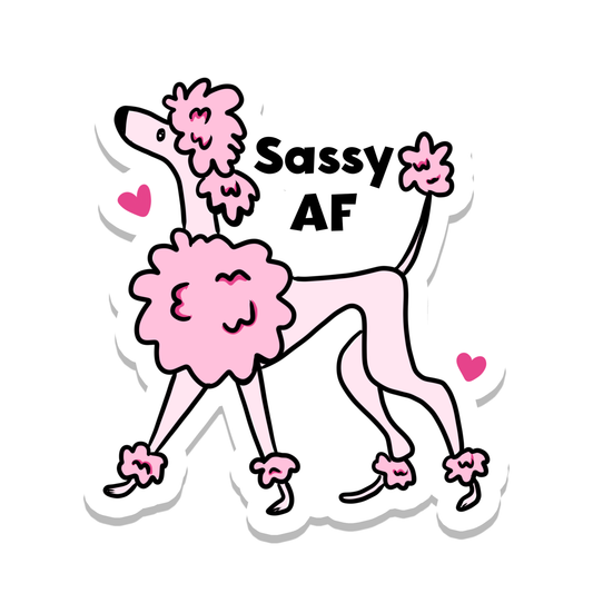 Sassy AF Poodle Dog Waterproof Sticker - Fun and sassy poodle sticker perfect for laptops, water bottles, planners, and more. Durable, waterproof vinyl with scratch-resistant lamination. Ideal for dog lovers and unique decor.