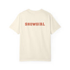 Ivory t-shirt with 'SHOWGIRL' printed on the back against a white background