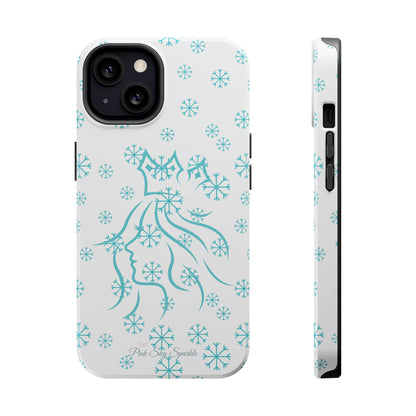 Snow Queen Magnetic iPhone Case - Snowflake pattern with silhouette of a queen on a protective, durable magnetic phone case. Compatible with iPhone models 13, 14, 15 and 16, ideal for winter style and secure everyday use.