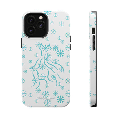 Snow Queen Magnetic iPhone Case - Snowflake pattern with silhouette of a queen on a protective, durable magnetic phone case. Compatible with iPhone models 13, 14, 15 and 16, ideal for winter style and secure everyday use.