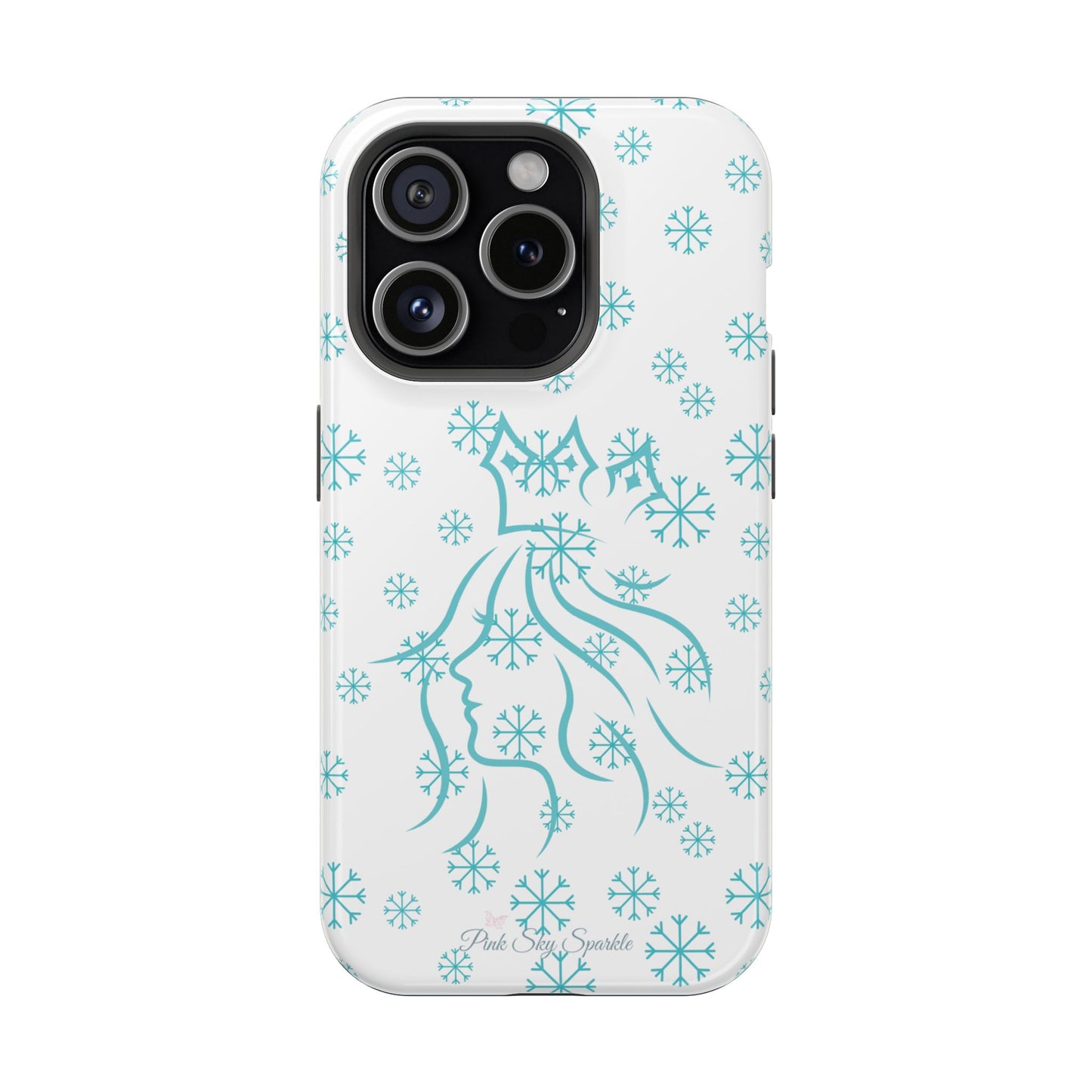 Snow Queen Magnetic iPhone Case - Snowflake pattern with silhouette of a queen on a protective, durable magnetic phone case. Compatible with iPhone models 13, 14, 15 and 16, ideal for winter style and secure everyday use.