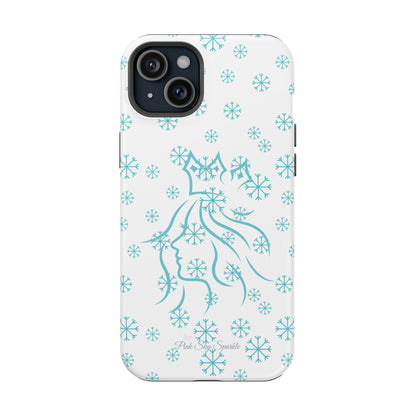 Snow Queen Magnetic iPhone Case - Snowflake pattern with silhouette of a queen on a protective, durable magnetic phone case. Compatible with iPhone models 13, 14, 15 and 16, ideal for winter style and secure everyday use.