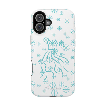 Snow Queen Magnetic iPhone Case - Snowflake pattern with silhouette of a queen on a protective, durable magnetic phone case. Compatible with iPhone models 13, 14, 15 and 16, ideal for winter style and secure everyday use.