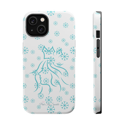 Snow Queen Magnetic iPhone Case - Snowflake pattern with silhouette of a queen on a protective, durable magnetic phone case. Compatible with iPhone models 13, 14, 15 and 16, ideal for winter style and secure everyday use.