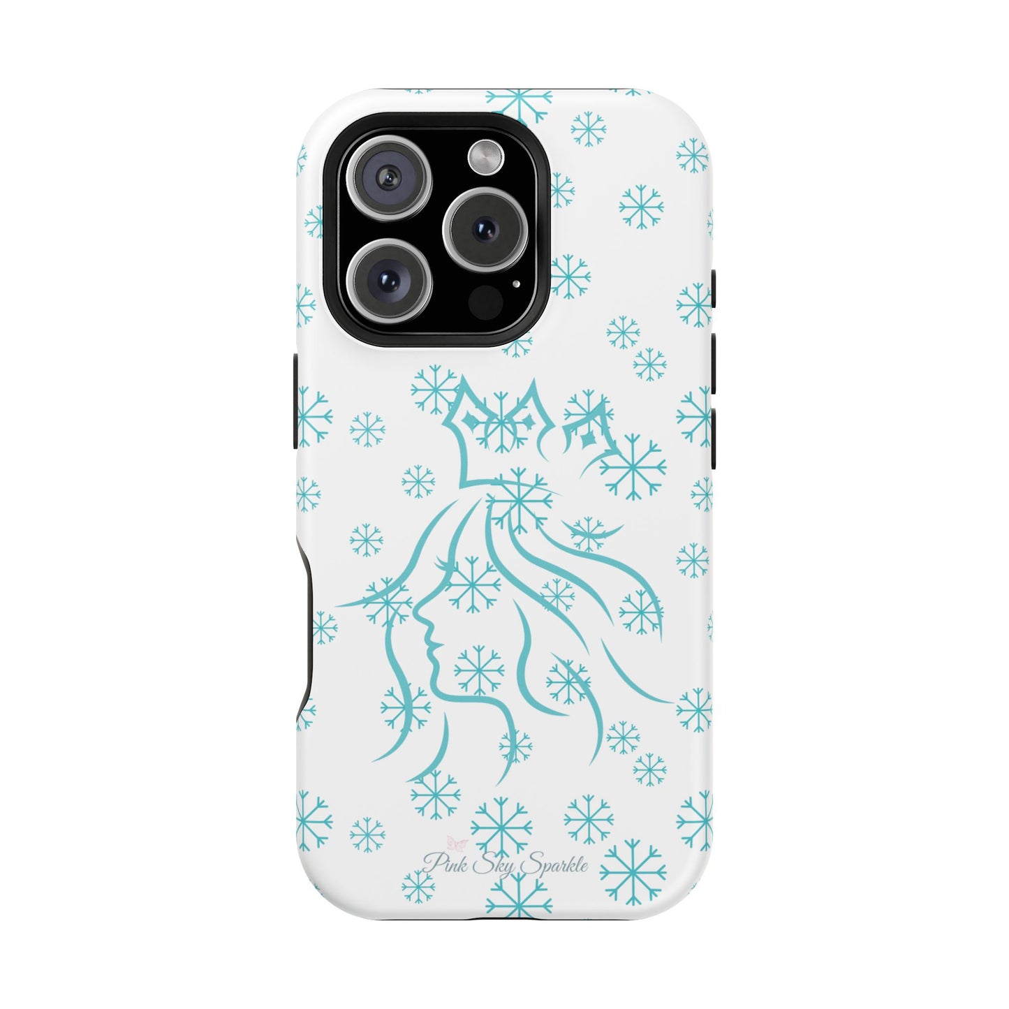 Snow Queen Magnetic iPhone Case - Snowflake pattern with silhouette of a queen on a protective, durable magnetic phone case. Compatible with iPhone models 13, 14, 15 and 16, ideal for winter style and secure everyday use.