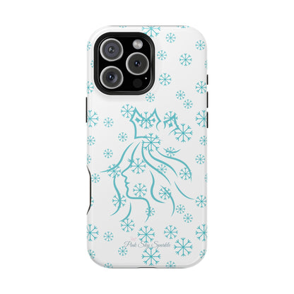 Snow Queen Magnetic iPhone Case - Snowflake pattern with silhouette of a queen on a protective, durable magnetic phone case. Compatible with iPhone models 13, 14, 15 and 16, ideal for winter style and secure everyday use.