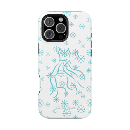 Snow Queen Magnetic iPhone Case - Snowflake pattern with silhouette of a queen on a protective, durable magnetic phone case. Compatible with iPhone models 13, 14, 15 and 16, ideal for winter style and secure everyday use.