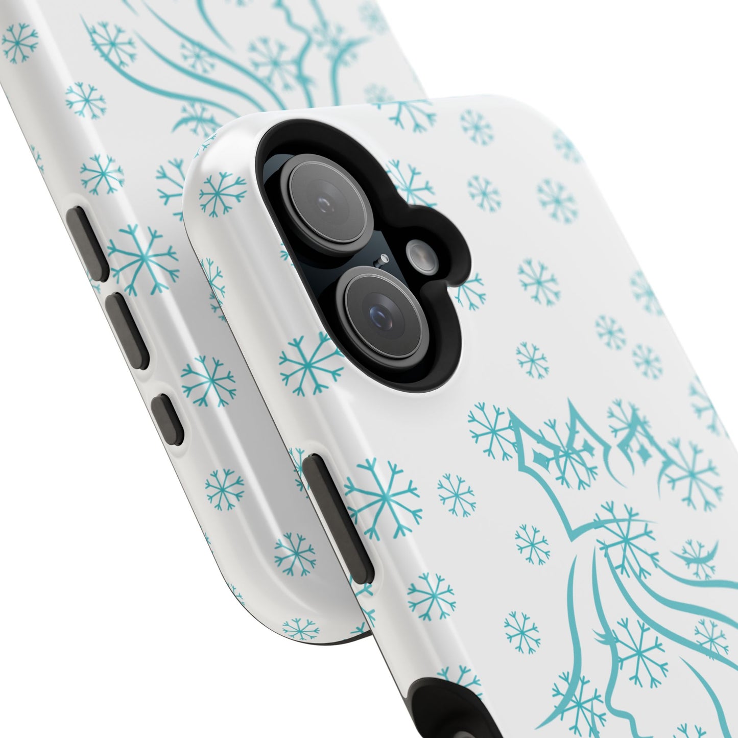 Snow Queen Magnetic iPhone Case - Snowflake pattern with silhouette of a queen on a protective, durable magnetic phone case. Compatible with iPhone models 13, 14, 15 and 16, ideal for winter style and secure everyday use.