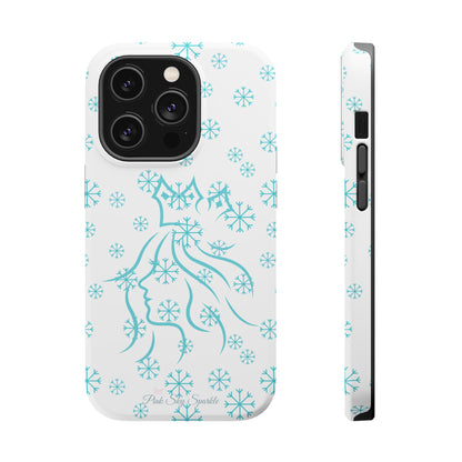 Snow Queen Magnetic iPhone Case - Snowflake pattern with silhouette of a queen on a protective, durable magnetic phone case. Compatible with iPhone models 13, 14, 15 and 16, ideal for winter style and secure everyday use.