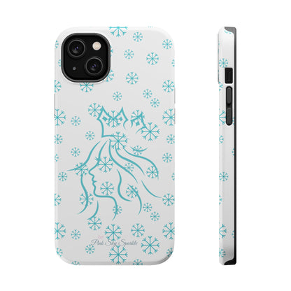 Snow Queen Magnetic iPhone Case - Snowflake pattern with silhouette of a queen on a protective, durable magnetic phone case. Compatible with iPhone models 13, 14, 15 and 16, ideal for winter style and secure everyday use.