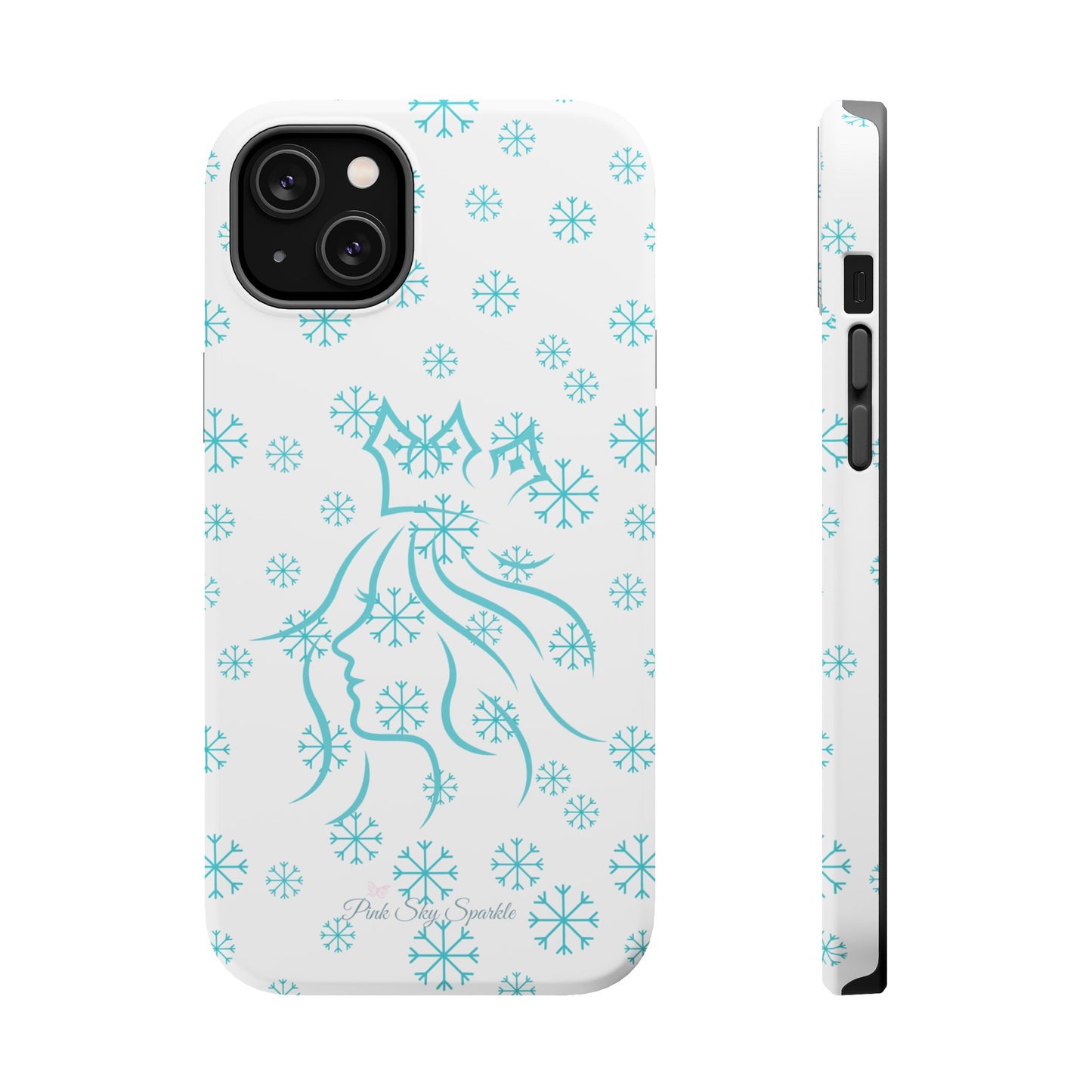 Snow Queen Magnetic iPhone Case - Snowflake pattern with silhouette of a queen on a protective, durable magnetic phone case. Compatible with iPhone models 13, 14, 15 and 16, ideal for winter style and secure everyday use.