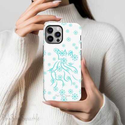 Snow Queen Magnetic iPhone Case - Snowflake pattern with silhouette of a queen on a protective, durable magnetic phone case. Compatible with iPhone models 13, 14, 15 and 16, ideal for winter style and secure everyday use.
