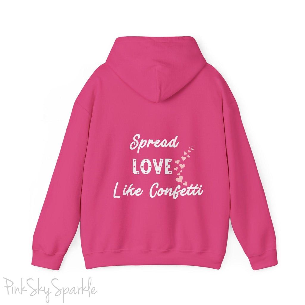 Cozy sweatshirt with the uplifting message “Spread Love Like Confetti” in bold, stylish font.