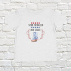 Dress your little one in patriotic style with our adorable toddler t-shirt, perfect for the 4th of July! This charming tee features the playful phrase "Star Spangled and Sassy" alongside a cute graphic of a red, white, and blue cowgirl boot adorned with a bow.