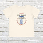 Dress your little one in patriotic style with our adorable toddler t-shirt, perfect for the 4th of July! This charming tee features the playful phrase "Star Spangled and Sassy" alongside a cute graphic of a red, white, and blue cowgirl boot adorned with a bow.