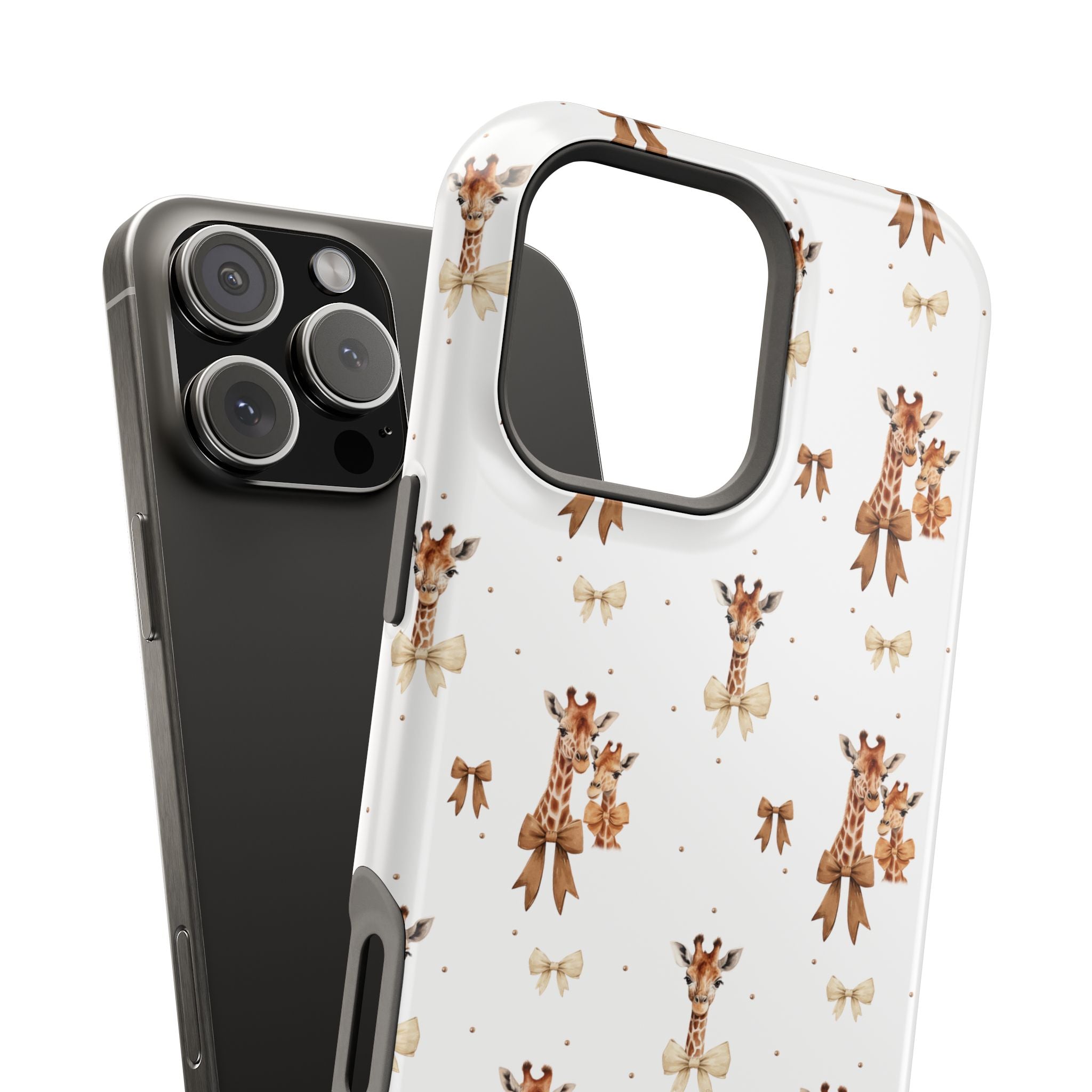 Sweet Safari Style Magnetic iPhone Case – Cute Giraffe Print with Bows