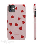 Pink phone case with red heart-shaped lollipop designs, perfect for Valentine’s Day or a playful aesthetic.
