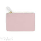Back view of the pink mini clutch bag with smooth blush finish.