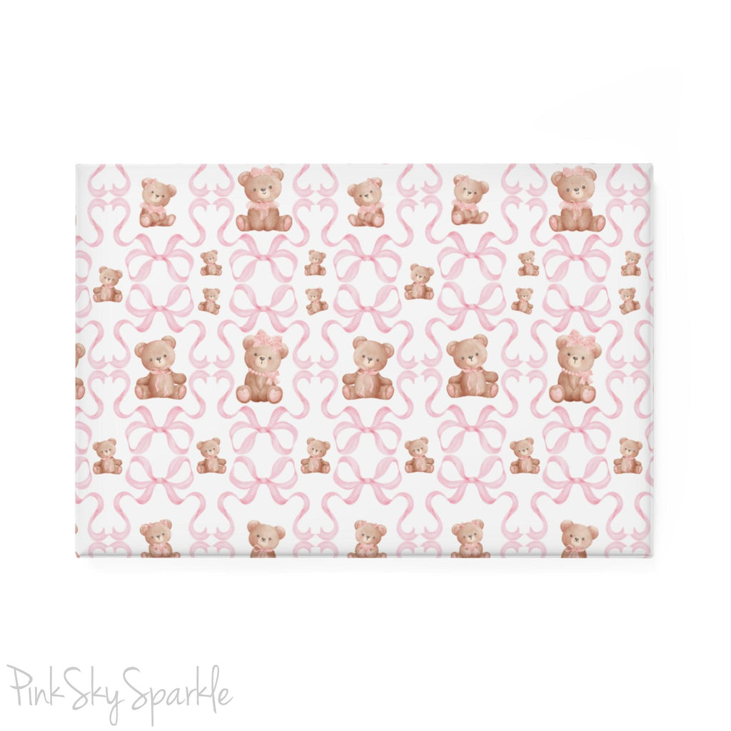 White Teddy Bear Coquette Rectangle Button Magnet - Cute and chic magnet featuring a white teddy bear design with coquette style. Perfect holiday gift, Christmas decor, and whimsical accessory for any magnetic surface.