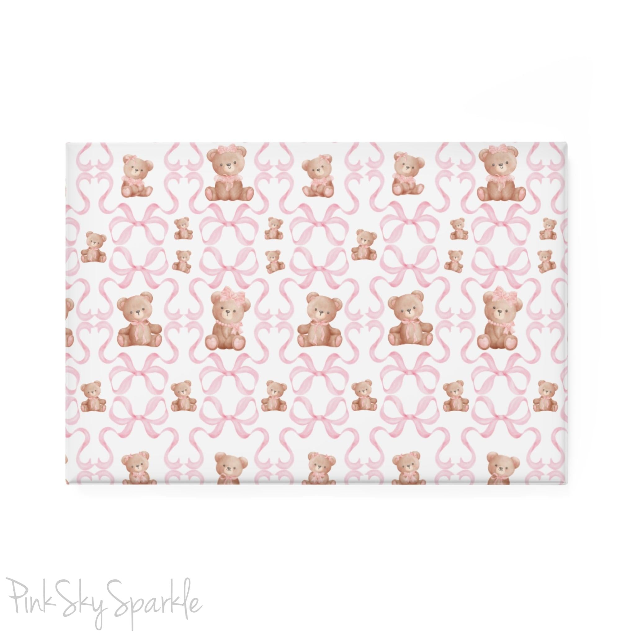 White Teddy Bear Coquette Rectangle Button Magnet - Cute and chic magnet featuring a white teddy bear design with coquette style. Perfect holiday gift, Christmas decor, and whimsical accessory for any magnetic surface.