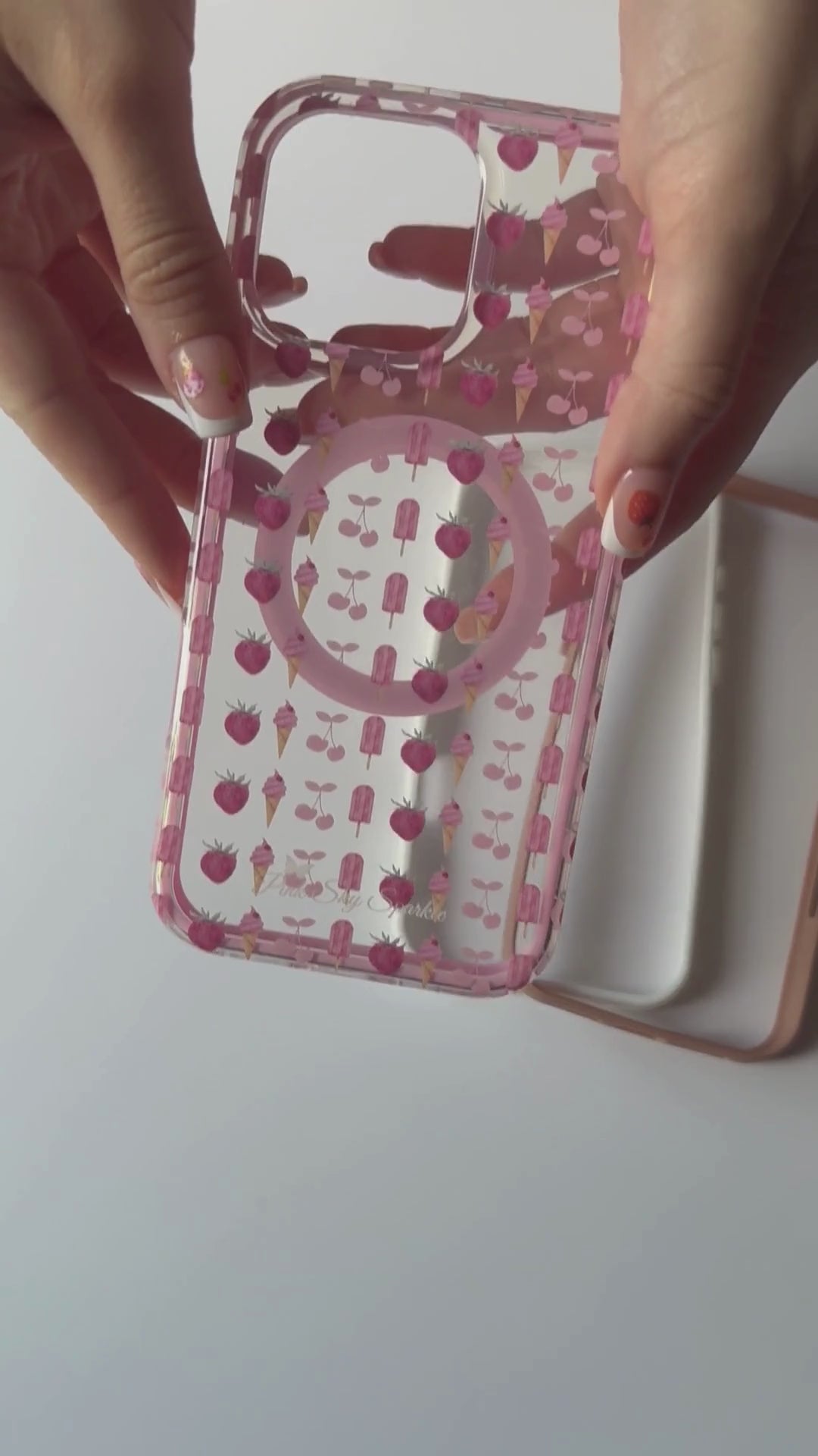 Cherry Berry Swirl Premium Clear MagSafe Case for iPhone 16 Pro Max